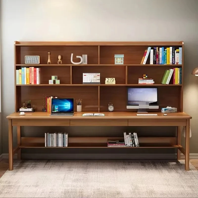 Factory Direct 2026 Modern Home Office Computer Desk Double Solid Wood Study Desk Extra-Long Shared Writing Table for Students