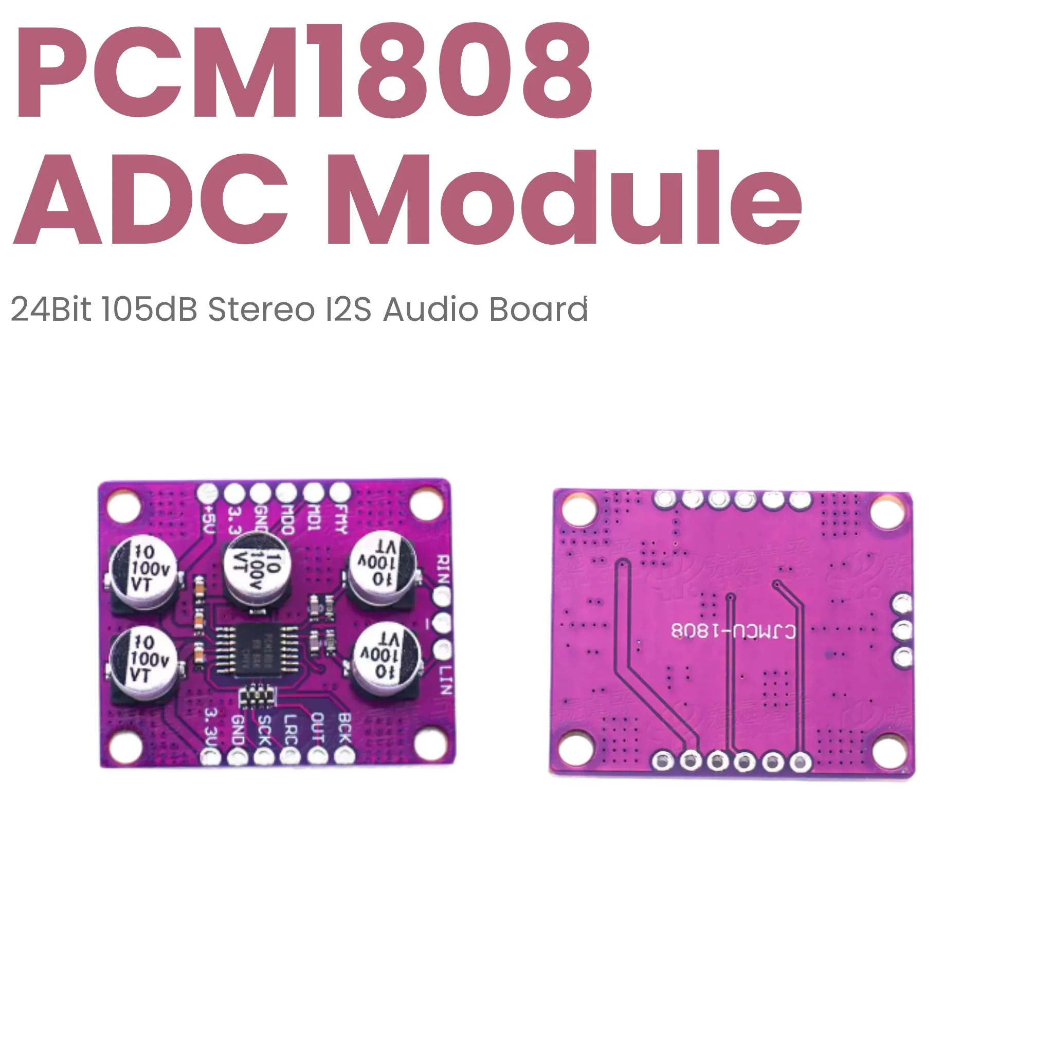 2-5Pcs PCM1808 Audio ADC Module 24Bit 105dB SNR Stereo Single-Ended Analog Input Decoder Board I2S Output for Arduino