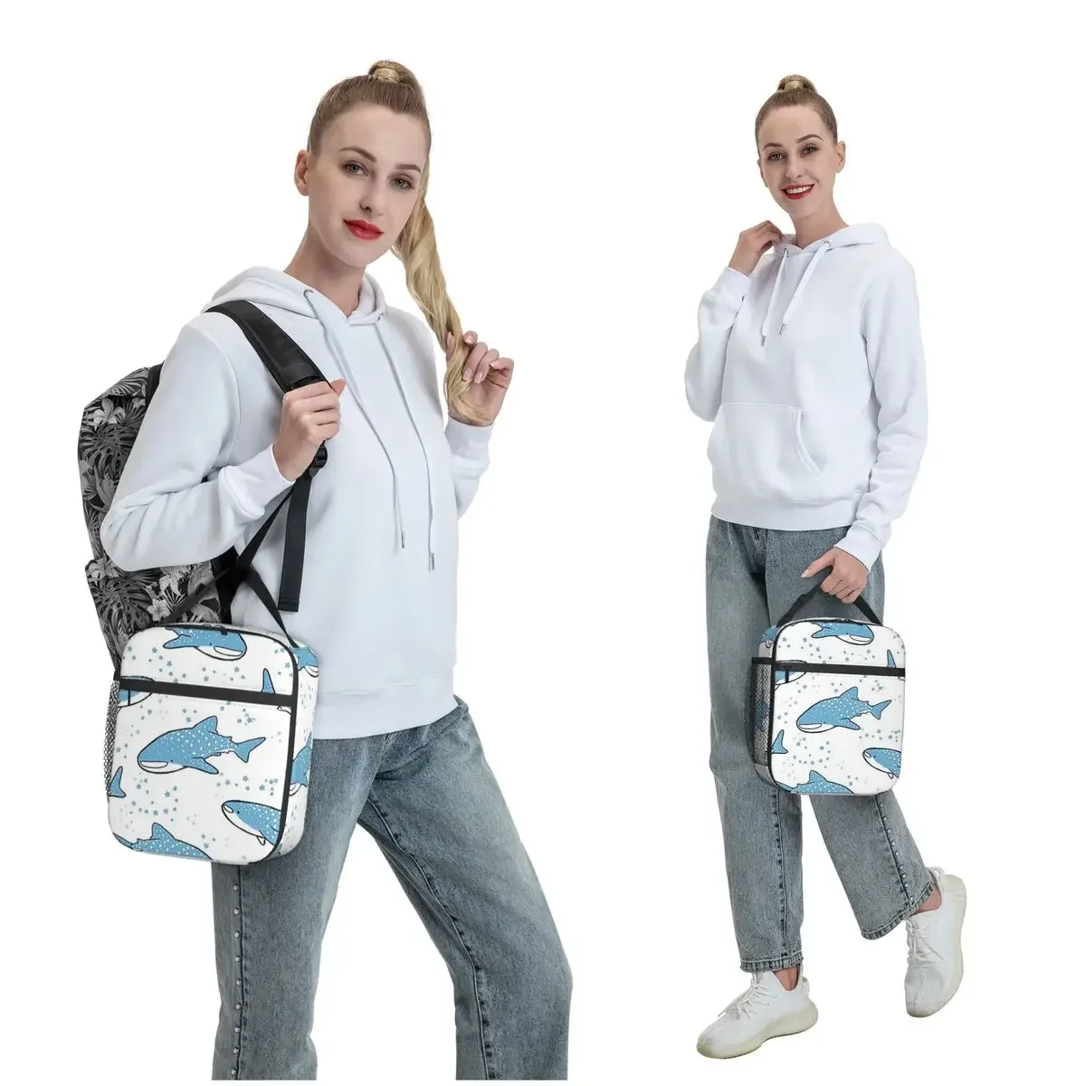 Starry Whale Sharks Insulated Lunch Bag for Women Kids Portable Food Boxes Thermal Lunch Box Tote