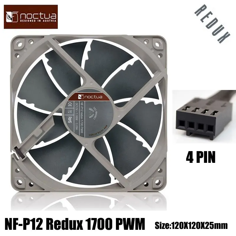 Noctua NF-P12 Redux-1700PWM 12cm Case Fan CPU Fan 4pin Fan 9 Blade Design SSO Bearing Eddy Current Control 6 Years Warranty