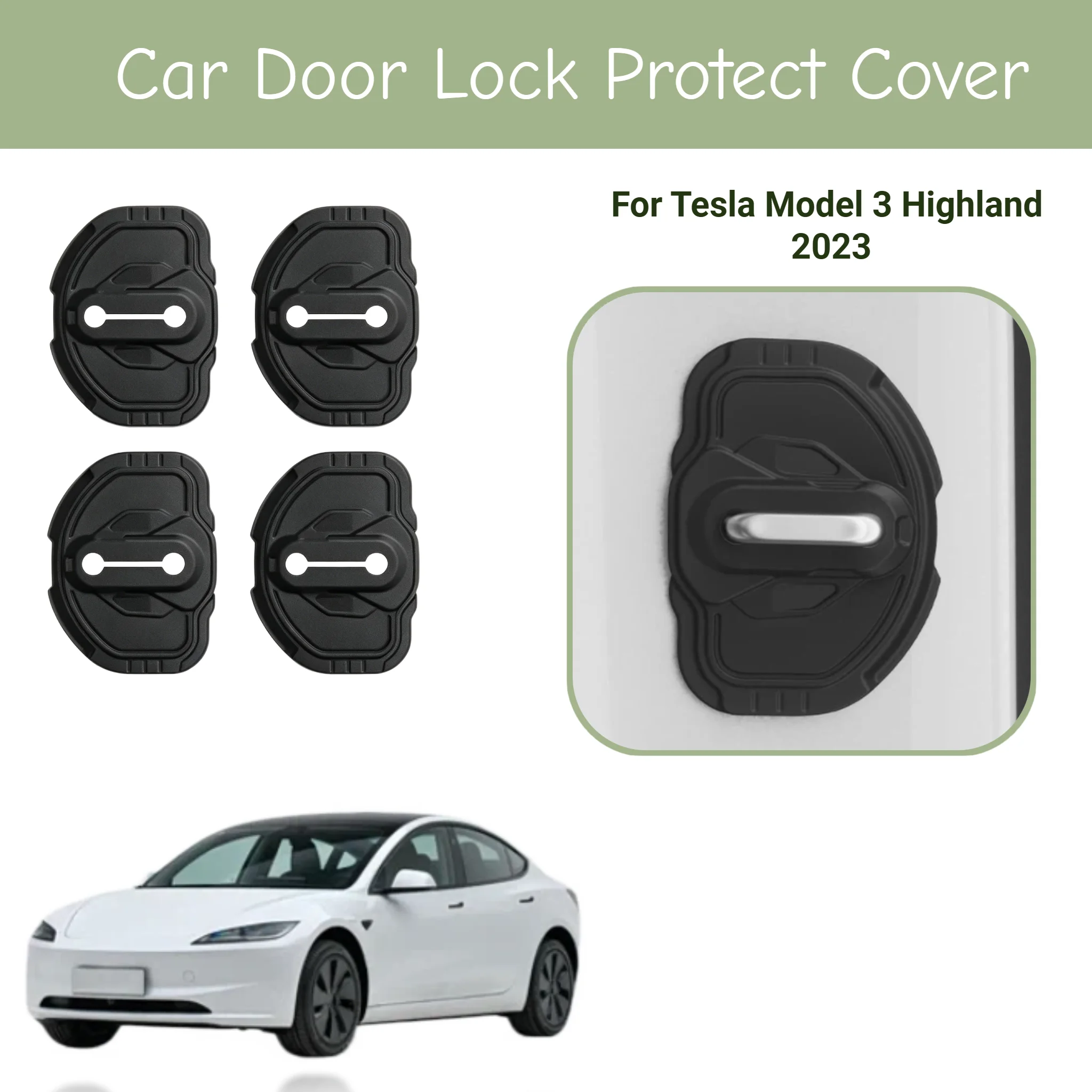 

For Tesla Model 3 Highland 2023 4Pcs Silicone Car Door Lock Covers Protective Buckle Stickers Interior Parts