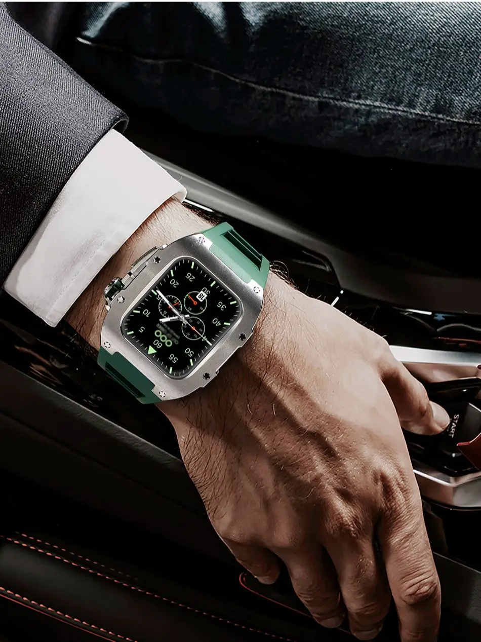 Custodia per orologio Apple in acciaio inossidabile Kit di Retrofit Deluxe per Apple Watch 8 7 6 5 4 SE 44 mm45mm cinturino in fluorurbber