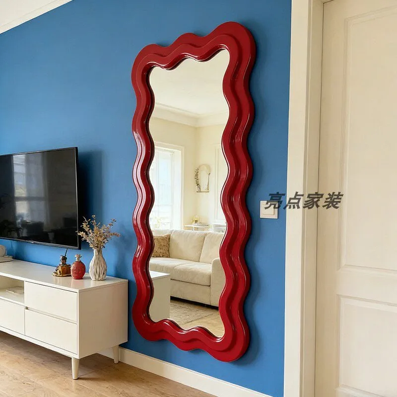 Nordic irregular wave mirror special-shaped full-length mirror creative red art mirror view 4