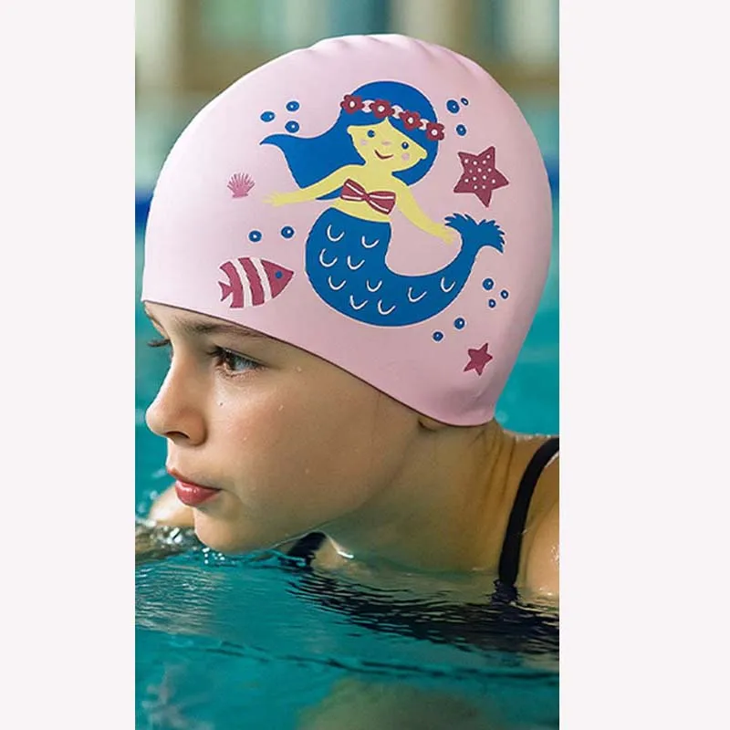 

Silicone Swimming Cap for Kids, Girls' Pink Star Scallop Print Cartoon Ear Protection Swim Hat, Boys' WaterProof Swimming Cap
