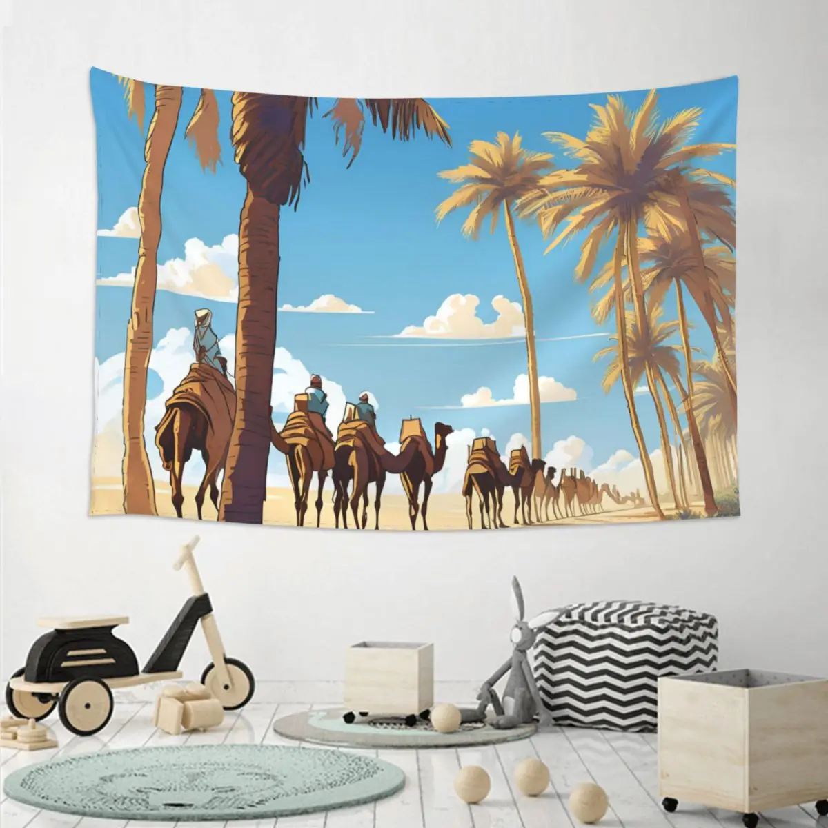 Caravan Under The Blue Sky Tapestry Art Wall Hanging Aesthetic Home Decor Tapestries for Living Room Bedroom Dorm Room