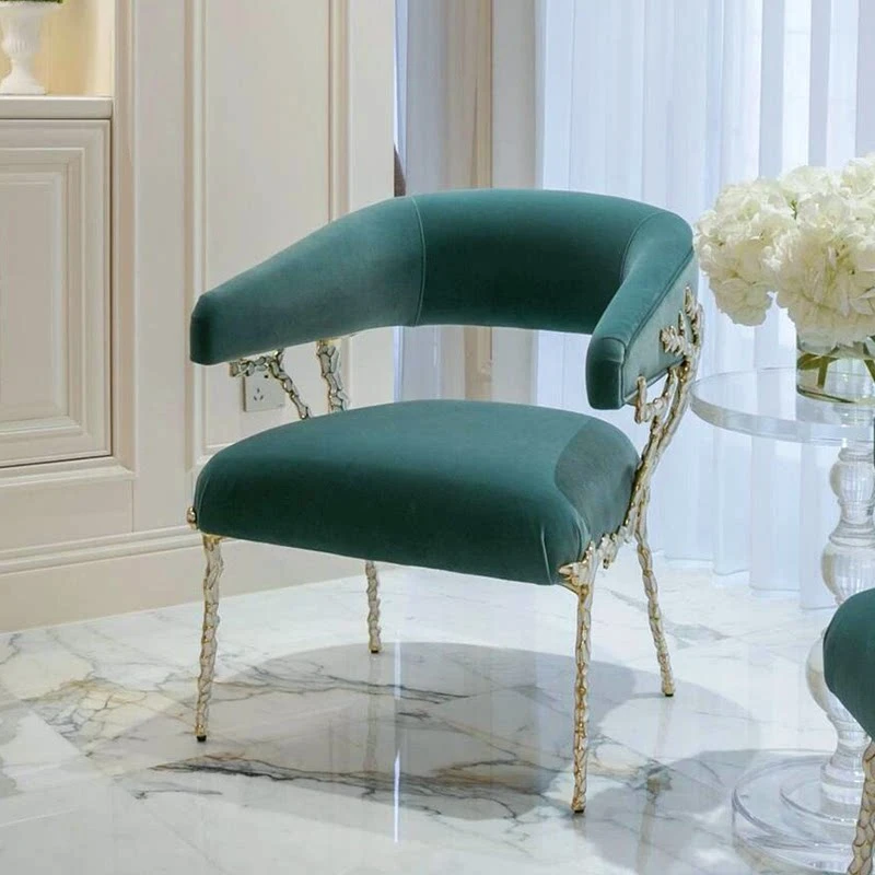 Light luxury Italian pure copper dining chair backrest leisure chair single makeup chair