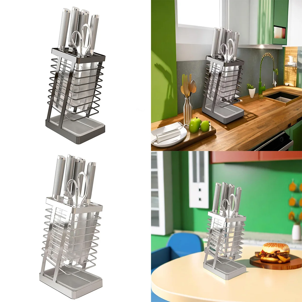 

304 Stainless Steel Kitchen Knife Holder Household Draining Kitchen Knife Rack Countertop Storage Support