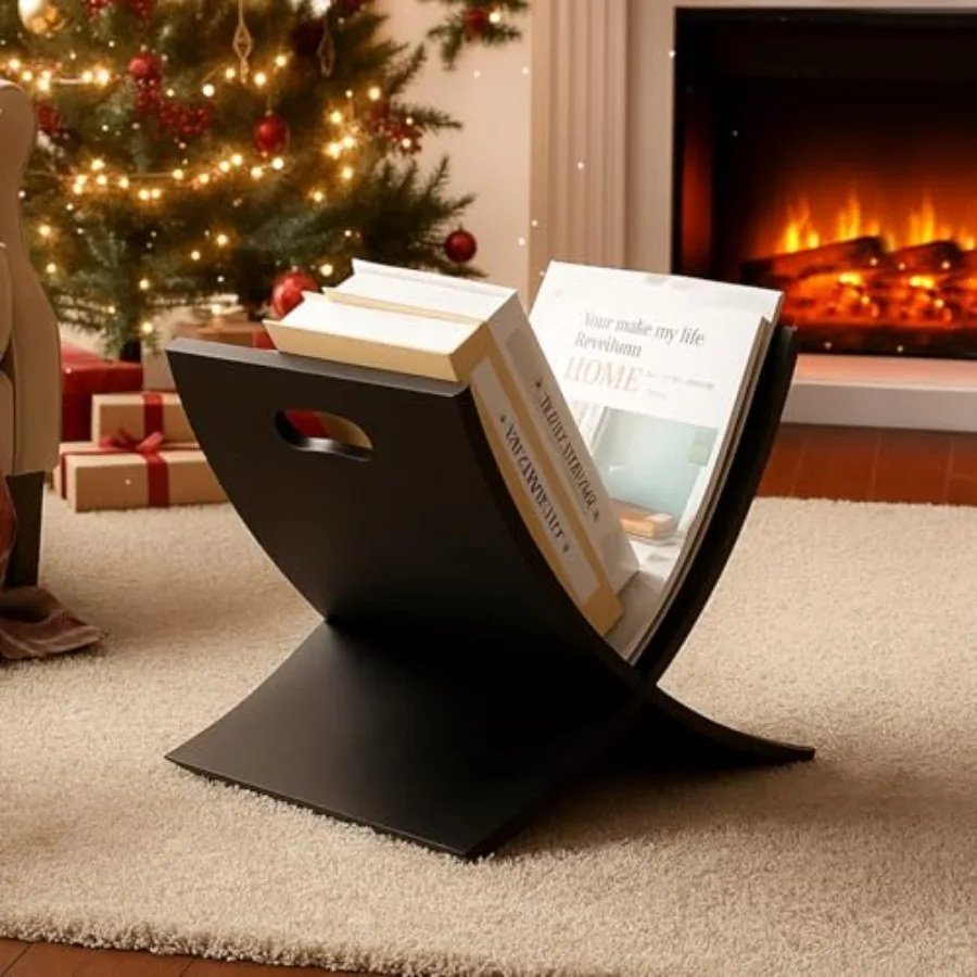 Black Freestanding Wooden Magazine Rack Vertical Floor Magazine Display Bathroom Newspaper Holder Stand for Home Bathroom Offic