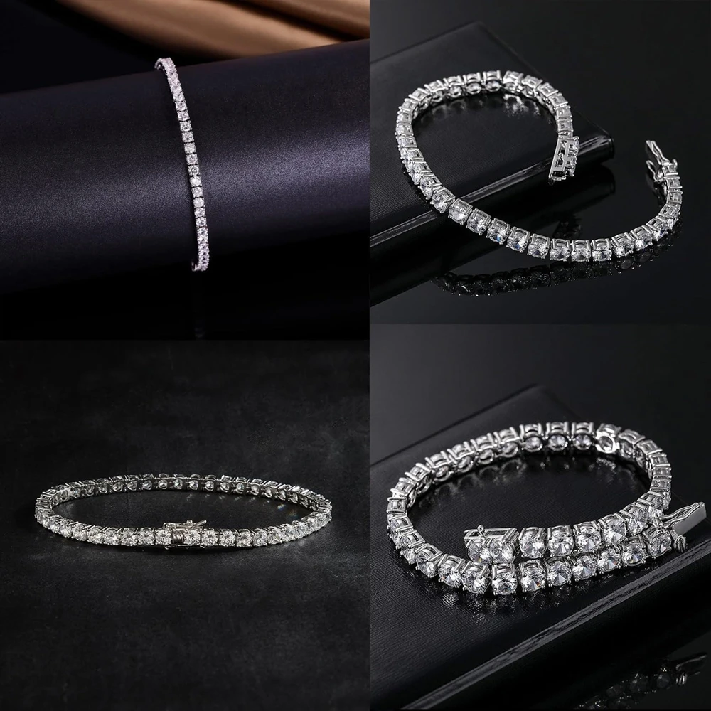 Fabrikpreis S925 Sterling Silber 3/4/5mm D Farbe VVS1 Moissanit Diamant Tennis-Armband für Männer und Frauen mit GRA – Detail 3