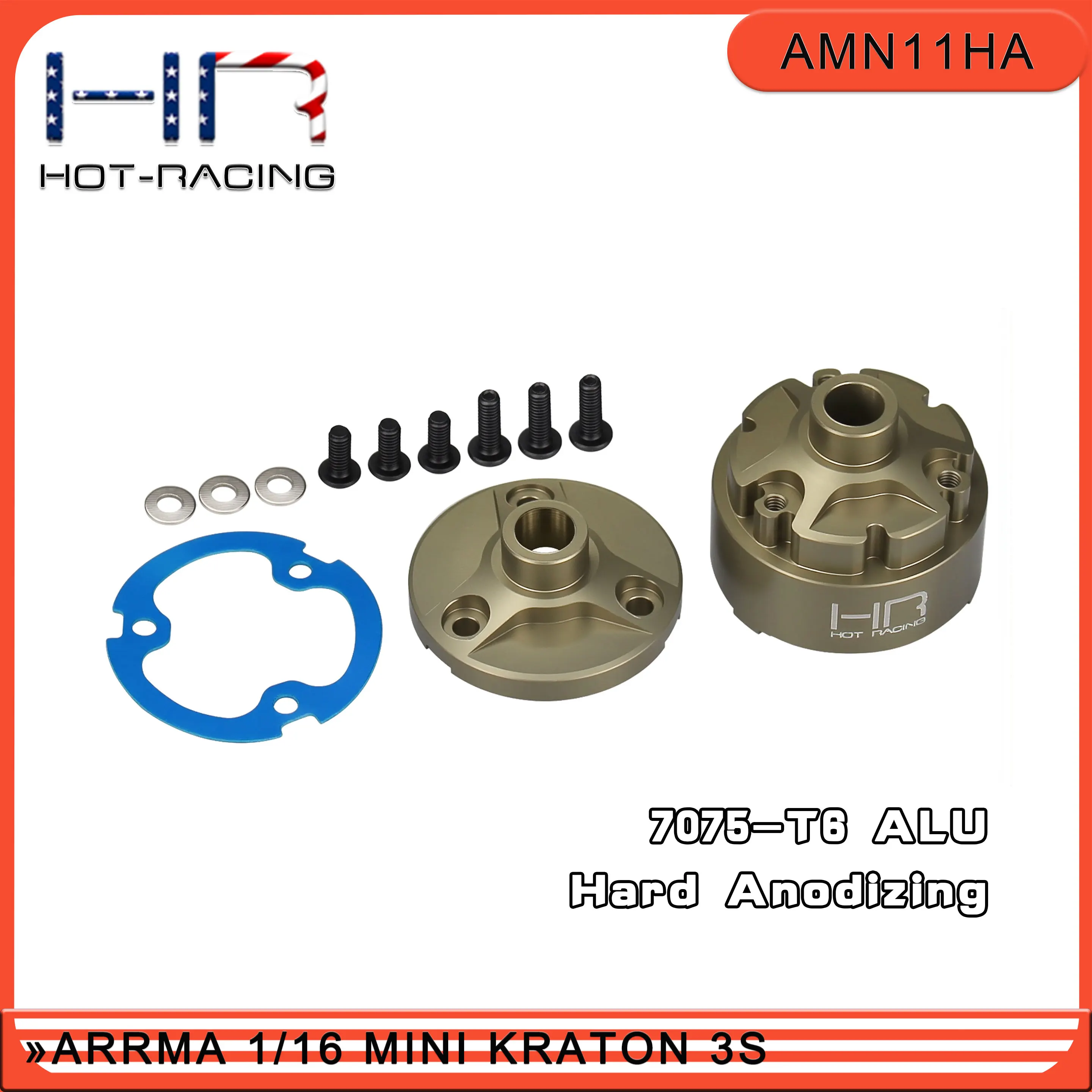 Hot Racing 7075 Aluminum Center Differential Case Kit for Arrma 1/16 Mini Kraton 3S (Includes Anti-Leak Gasket)