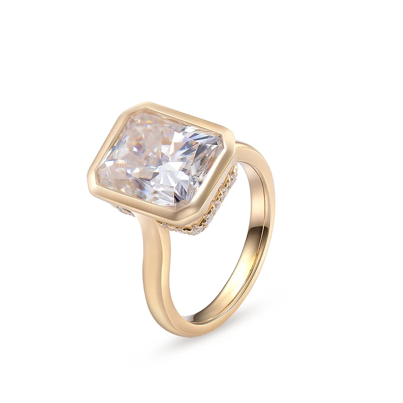 

Provence 14K Yellow Gold Hidden Halo Ring With 8*10mm Radiant Cut Moissanite Diamond For Women Solitaire Engagement Ring