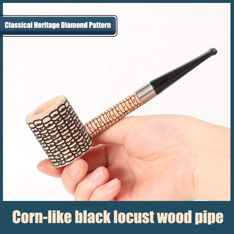 Handcrafted Solid Wood Corn Pipe with Black Stem, 3mm Airway, Detachable Straight Solid Wood Pipe