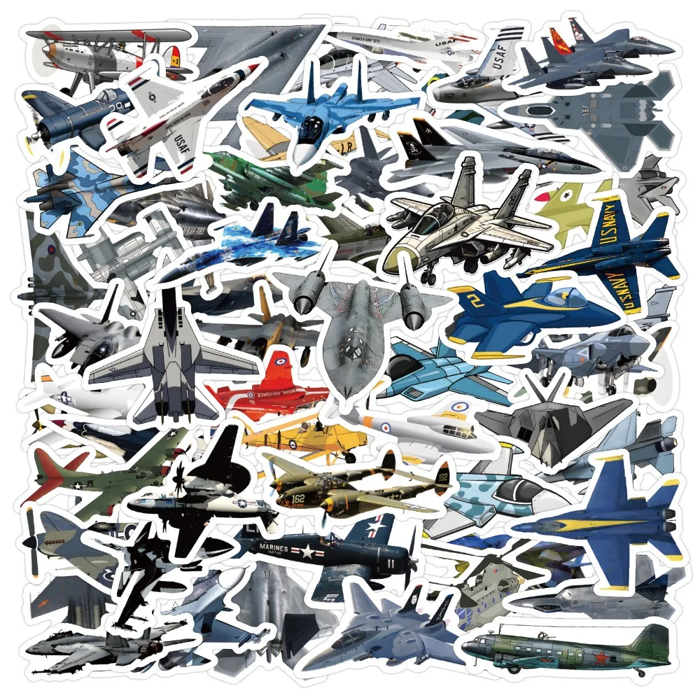 60pcs Cartoon Airplane Fighter Graffiti Stickers Aesthetic Phone Wall Scrapbook Motorcycle Waterproof Sticker for Kids Toys Gift