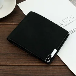 Trendy Wallet Men Slim Card Holder PU Leather Ultra Thin Bag Male Wallet Short Photo Holders Tri-fold Bag Frosted Men's Purses