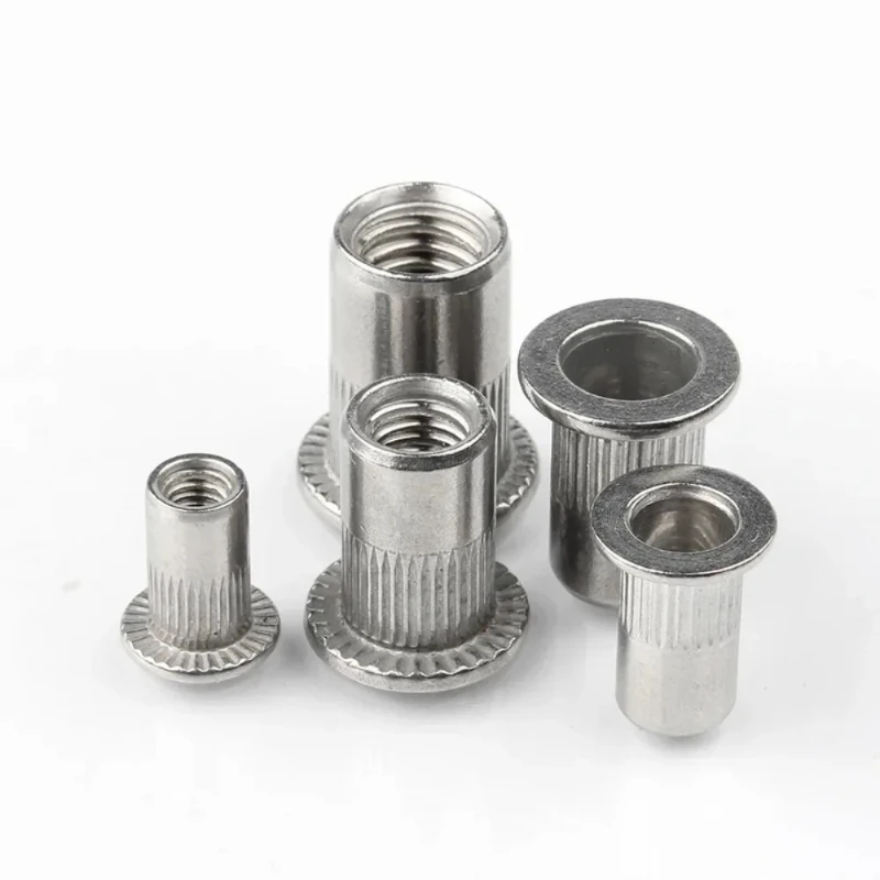 M3 M4 M5 M6 M8 M10 304  Aluminum Knurled RivetRivnut Flat Head Threaded Nut Vertical Stripe Rivets Insert Nutsert Cap Rivet Nuts