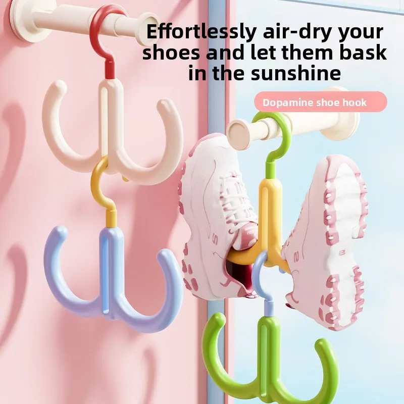 

Shoe drying hook dopamine color 360 degree rotation stackable detachable contrasting color scheme hat bag hook