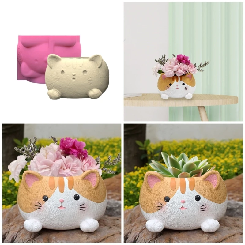 

Flower Pots Silicone Mold 3D Cat Vase Concrete Candlestick Resin Mould DIY Succulent Planter Molds Craft Art Home Decor