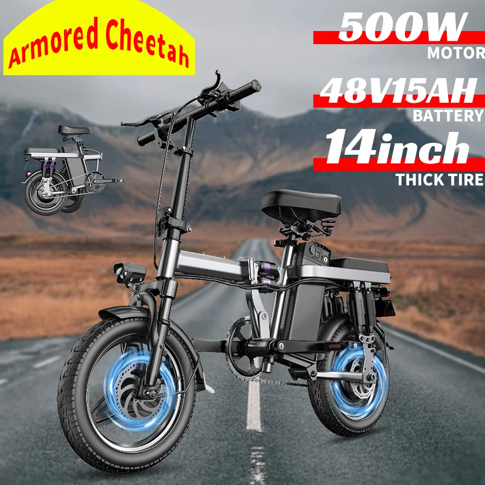 Electric Bicycle with 48V15Ah Removable Battery,Folding Ebike, 28MPH Commuting Electric Bike, High Brushless Gear Motor