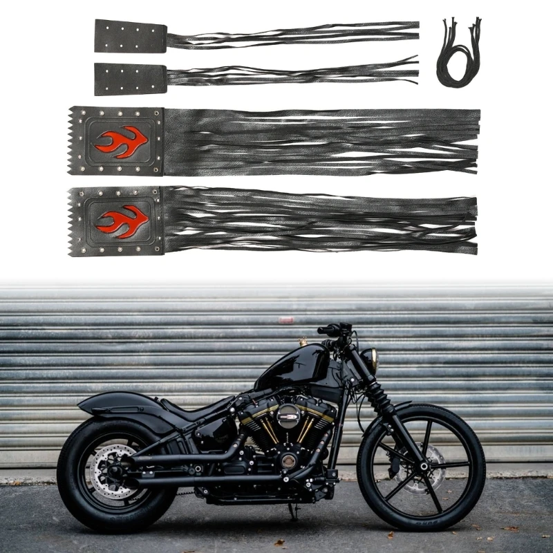 PU Leather Motorcycle Handlebar Throttle Grip Covers with Fringes Black Tassel Fringe Handlebars Hand Grip Covers