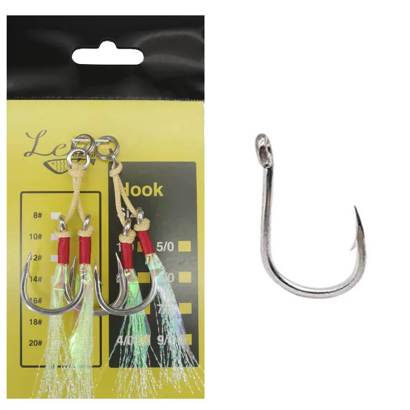 

Jig Assist Hook 1/0-9/0 Size Heavy Duty Assist Hook Double Twin Hooks Kevlar Auxiliary Wire Fishing Accessories Slow Jingging