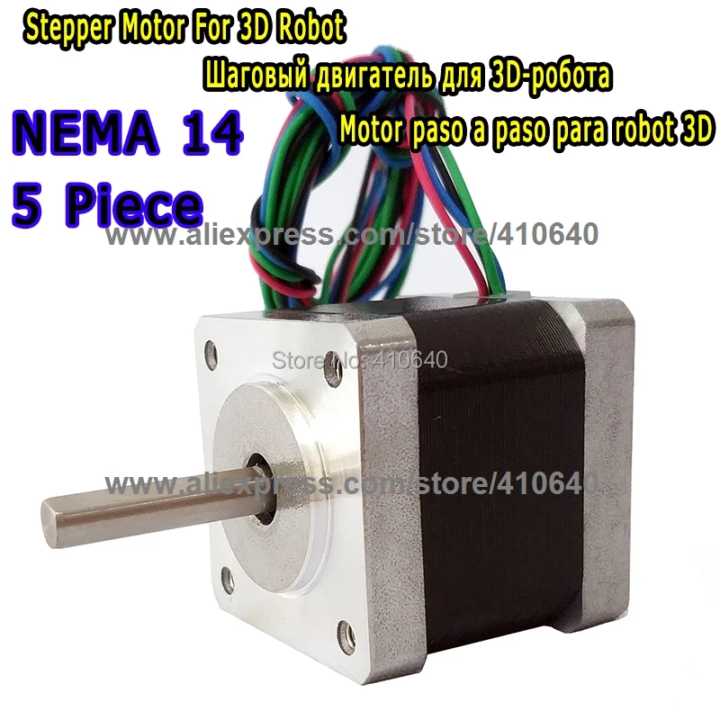 

5 pieces 3D Printer Stepper Motor 14HS13-0804S L34mm Nema 14 with 1.8 deg 0.8A 18 N.cm equal to 14HY3402 and 35HS3408