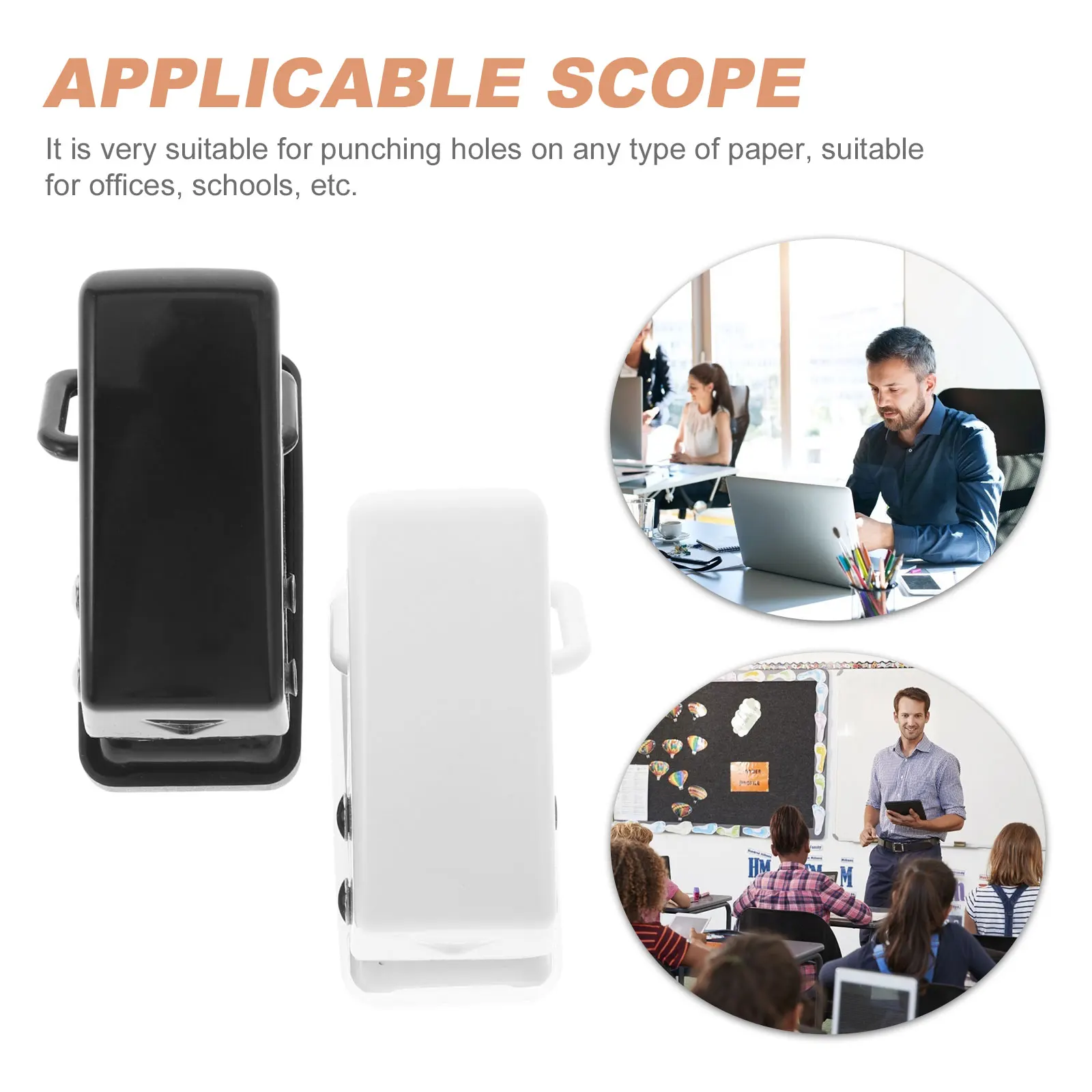 

2pcs Hole Punch Black White Portable DIY Planner Puncher for Paper Chipboard School Loose Leaf Puncher Office Use