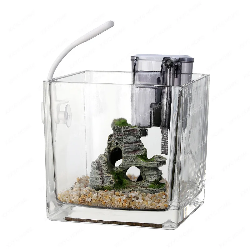 

Small Fish Tank Aquarium Living Room Home Crystal Glass Ecological Mini Fish Globe Square