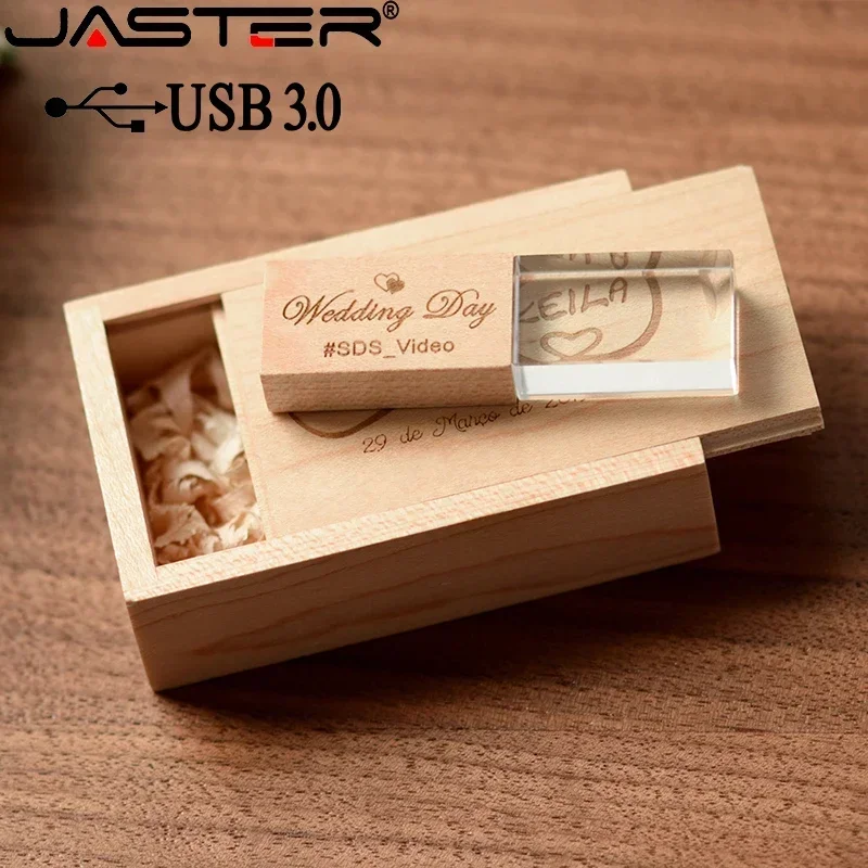 JASTER USB 3.0 High Speed Crystal Wooden128GB Wedding Gift Flash Drive 32GB Pen Drive Premium Gift 64GB USB Stick Memory Card