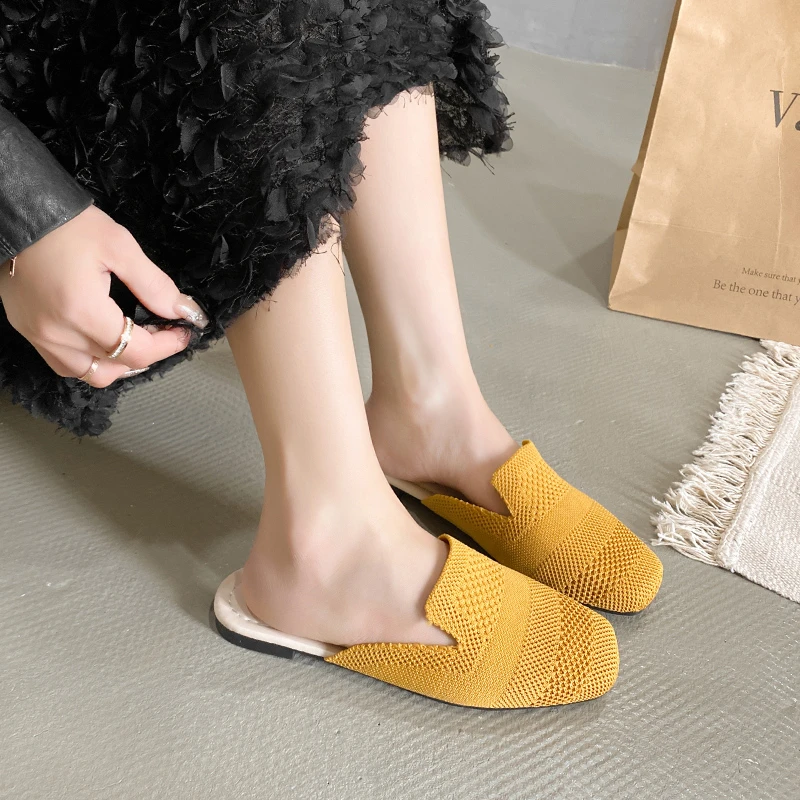 Schoenen Dames 2024 Hoge Kwaliteit Herfst Dames Slippers Gesloten Teen Massief Net Doek Ademend Dikke Hakken Casual Slippers Vrouwen