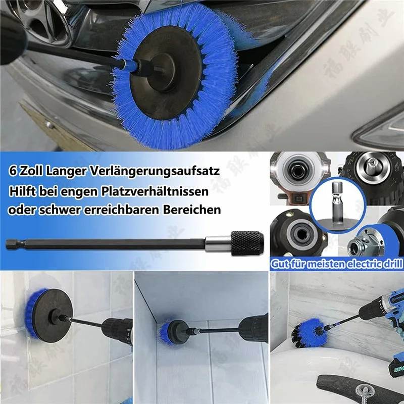 Aufsatzset für Autowaschbohrbürsten, Werkzeugsatz für Reinigungsbürsten, Mehrzweckbohrbürste mit Verlängerungsstange für Boden, Automobil – Detail 1