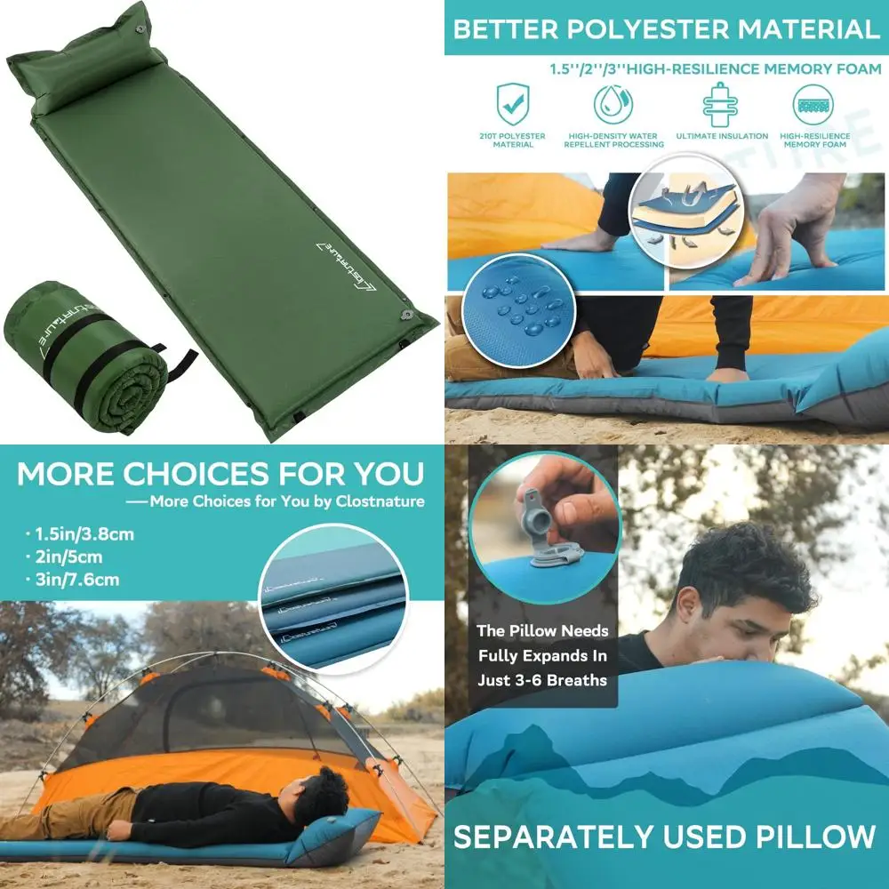 Colchoneta para dormir autoinflable portátil para exteriores, colchón inflable ligero y compacto para acampar, 1,5-3 pulgadas de grosor, aislante
