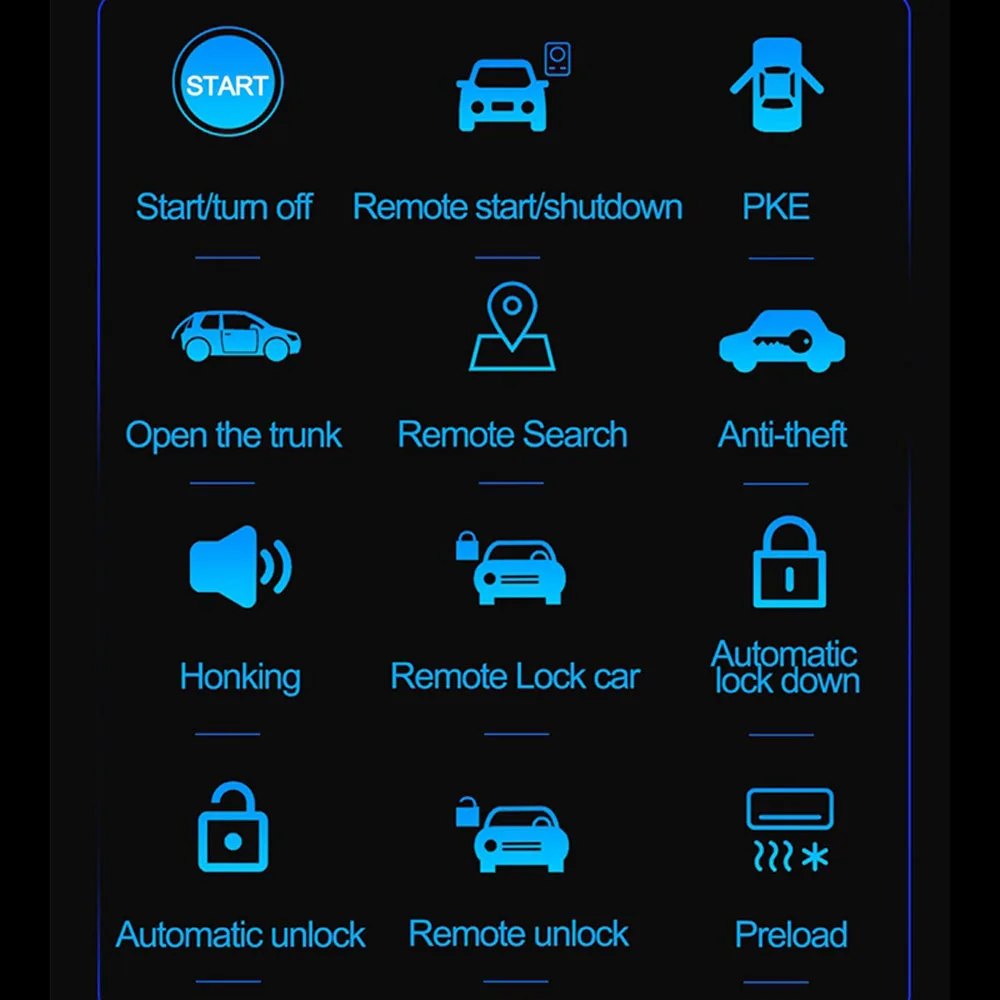 Kit di arresto di avvio remoto per auto Bluetooth controllo APP del telefono cellulare accensione del motore bagagliaio aperto PKE Keyless Entry Car Alarm