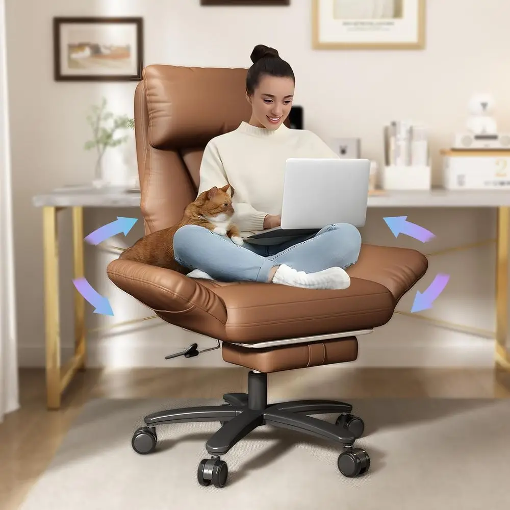 

Brown Big and Tall Swivel Office Chair with High Back, Footrest, and Adjustable Armrests