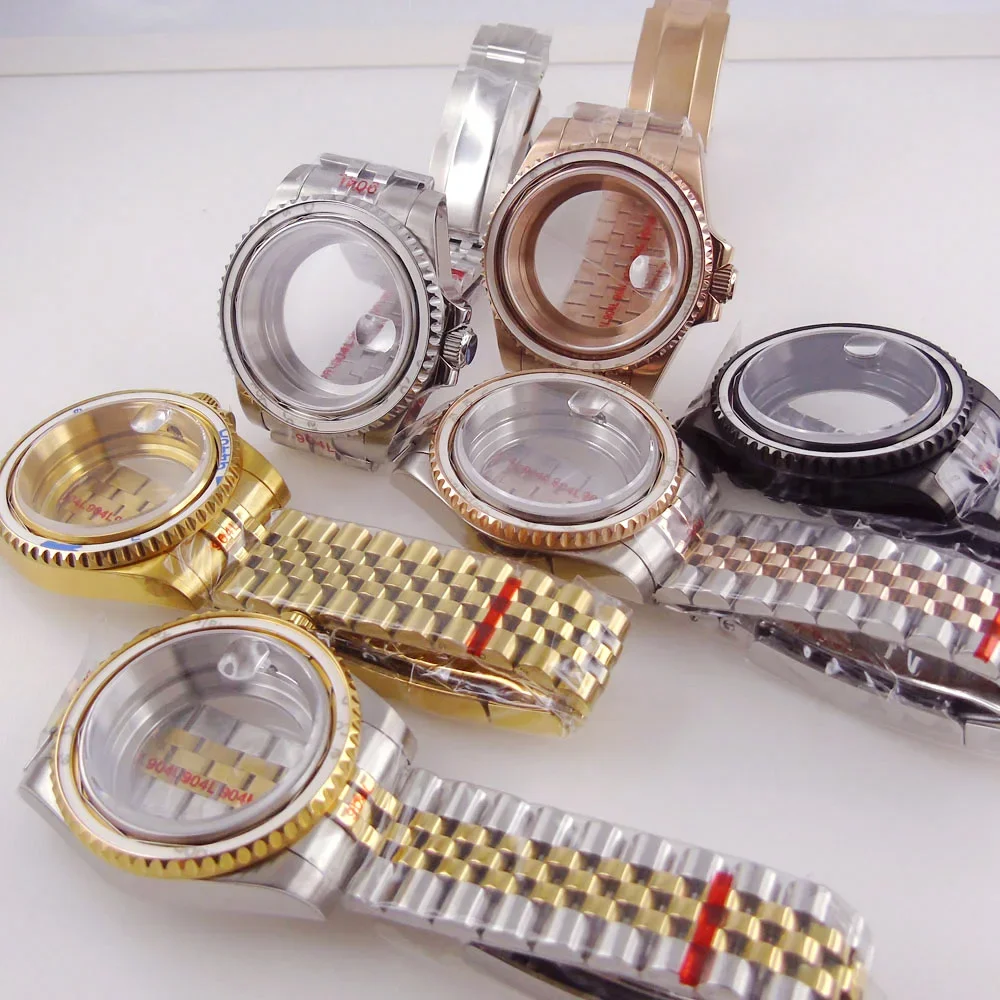 

40mm Gold Plated Watch Case for NH35 NH36 NH38 Miyota8215 ETA2836 DG2813 ETA2824 PT5000 Movement Sapphire Crystal Screw-in Crown
