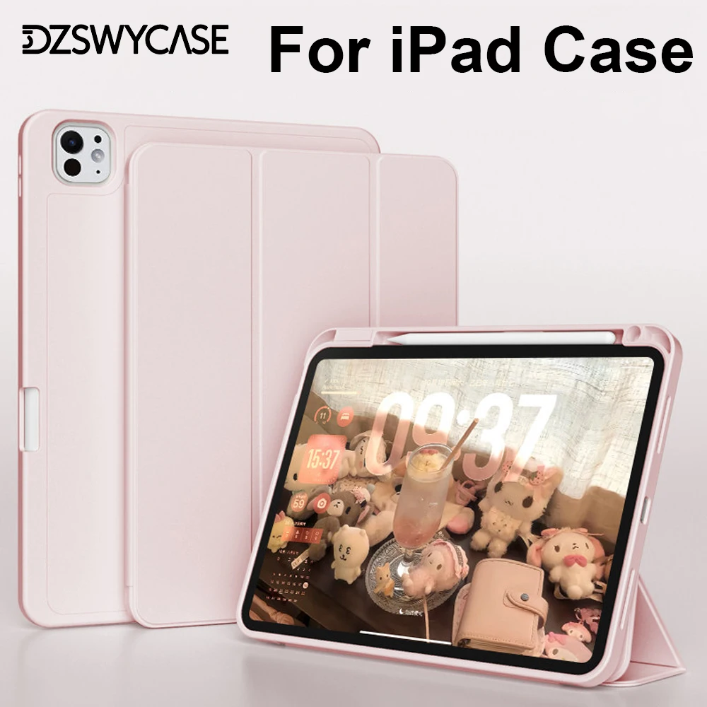 

Silicone Soft Case For iPad 11th Gen A16 10th 10.9 7/8/9th 10.2 Air 11 13 M2 M3 10.9 4/5th Pro 11 13 12.9 Pencil Holder Cover
