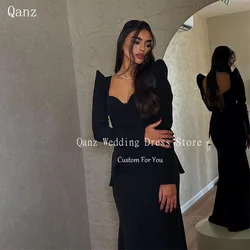Qanz Black Mermaid Prom Dress Long Sleeves Satin Slim Fitting Robe Soirées Chic Lace Up Back Sexy Party Gown Women Customized