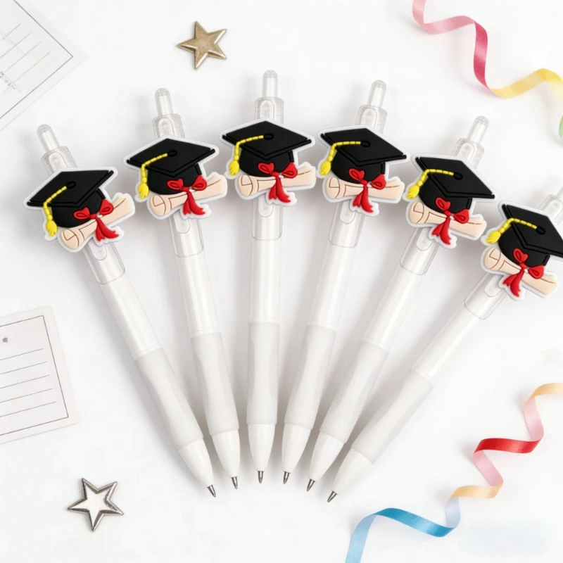 

5/10PCS Graduation Pens Set, White Gel Pens with Cap Charm, Class of 2026 Student Gifts, Cute School Supplies