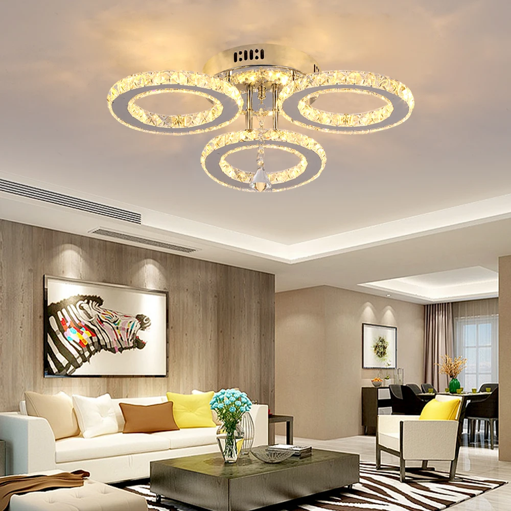 Modern K9 Crystal Led Rings Ceiling Lamp Chandelier Pendant Light Dimmable Luminaire Bedroom Living Dining Room Decor Fixture