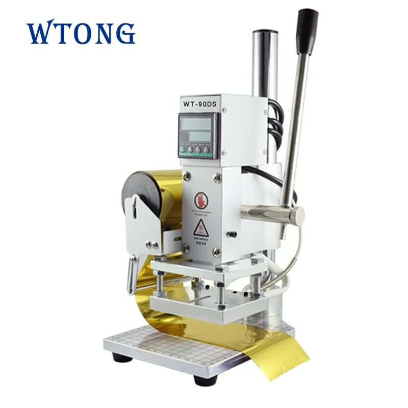WTONG WT-90DS دليل آلة ختم الرقائق الساخنة 5*7 سنتيمتر ، 8*10 سنتيمتر ، 10*13 سنتيمتر آلة ختم الصحافة الحرارة للجلود ورقة الخشب مع اليد