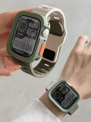 Funda + correa para Apple Watch Ultra 2, 49mm, 44mm, 40mm, 45mm y 41mm, pulsera de silicona, funda para iWatch series 8 9 7 6 SE 5 4