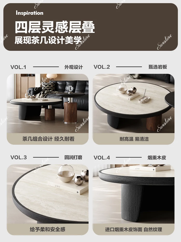 Living room home medium and ancient style high-end sense small apartment creative coffee table combination