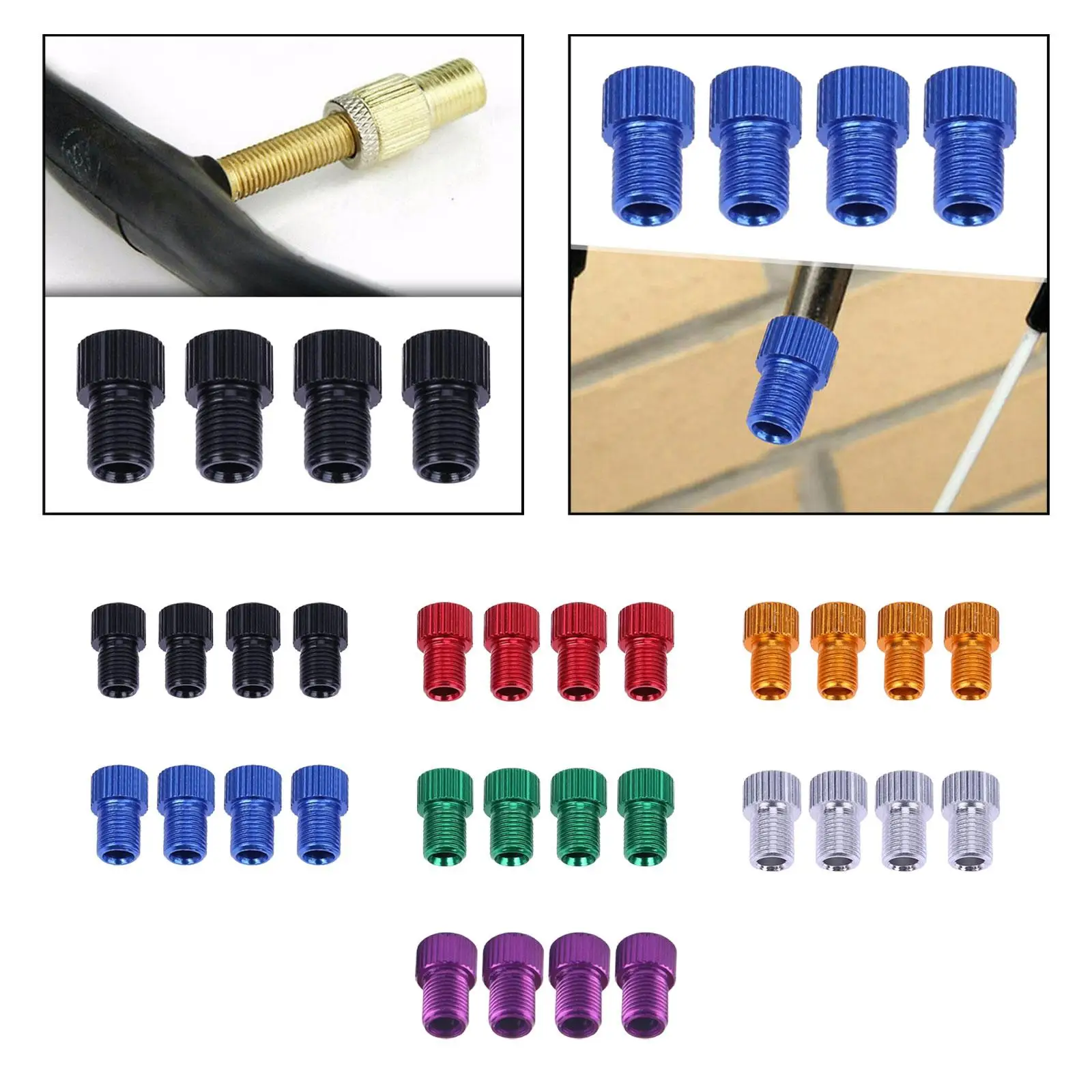 Kit de 4 adaptadores convertidores de válvula de bicicleta metálicos para bomba de aire de carretera, accesorios de ciclismo de montaña, repuesto.