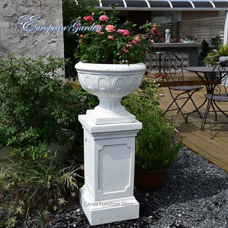 Roman Column Display Pedestal for Garden Wedding, Ornate Plant Stand for Villa Courtyard, Flower Pot Holder for Entryway Patio