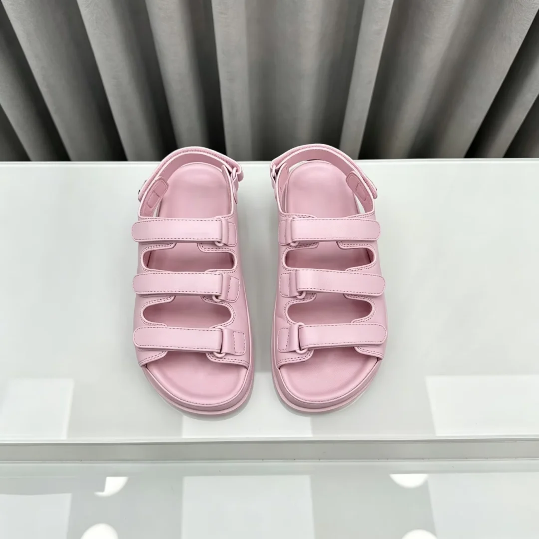 Women Slide Sandals, Adjustable Double Velcro Strap Flat Slippers, Stylish Summer Beach Travel Outdoor Slides