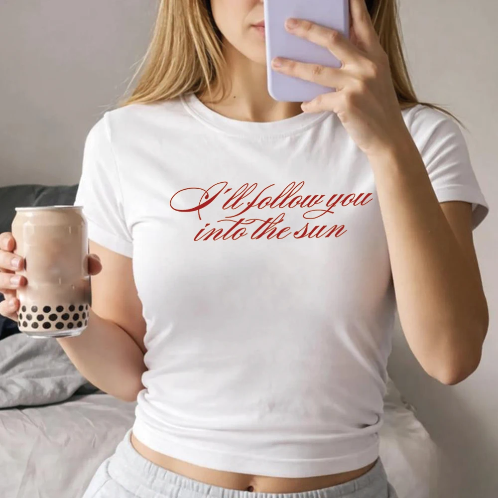 ARIRANG Into The Sun Crop Top Kpop Shirt I'll Follow You Into The Sun T-Shirt Damen T-Shirt mit Buchstaben-Aufdruck Damen figurbetonte Crop Tops – Detail 4