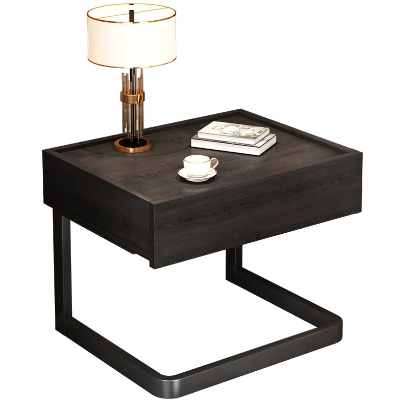 Modern Bedside End Tables, Night Stands with Drawer, Living Room, Bedroom, Industrial Metal Frame, Storage Table Furniture