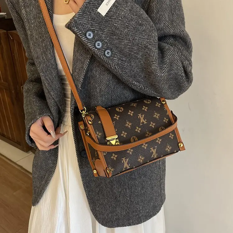 

2026 New Women's Print Box Bag, Luxury Designer-inspired Adjustable Shoulder Crossbody Bag, Elegant Purse for Daily Use