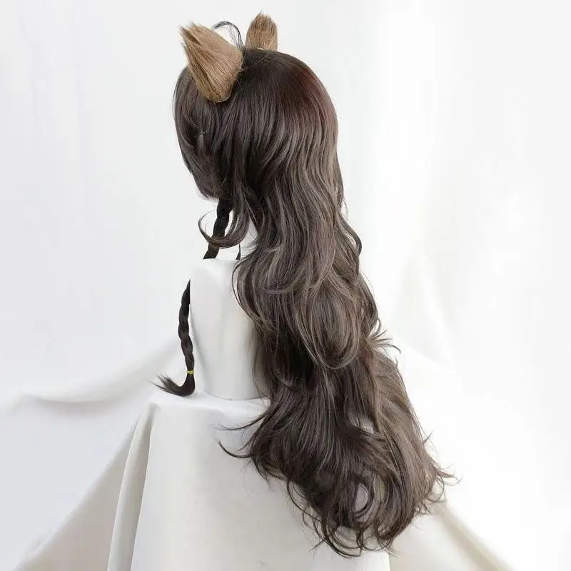 Новый парик для косплея Лейоны из аниме 2026 года, с ушками, длинный, черно-коричневый, с косой, термостойкий, из синтетических волос, для Хэллоуина и вечеринок