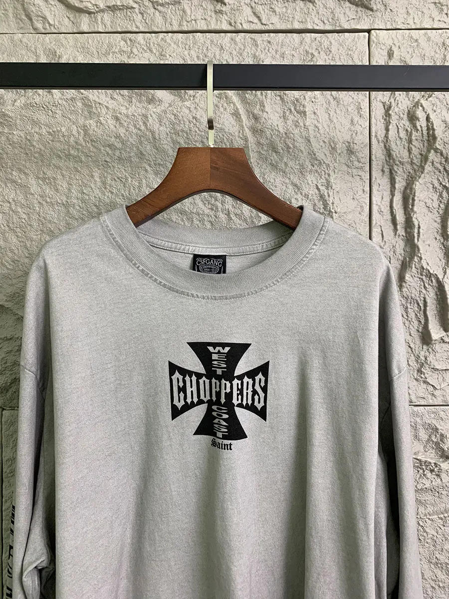 WestCoast Heavyweight Street Cross Print Loose Long Sleeve Unisex T-shirt Creative Fun Print Casual Style Breathable Cotton