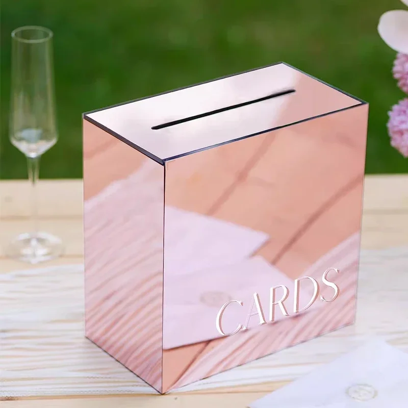 

Акриловая коробка для карточек из розового золота, большой конверт, подарочная коробка для карточек, акриловая свадебная копилка для юбилея, душа, украшение на день рождения